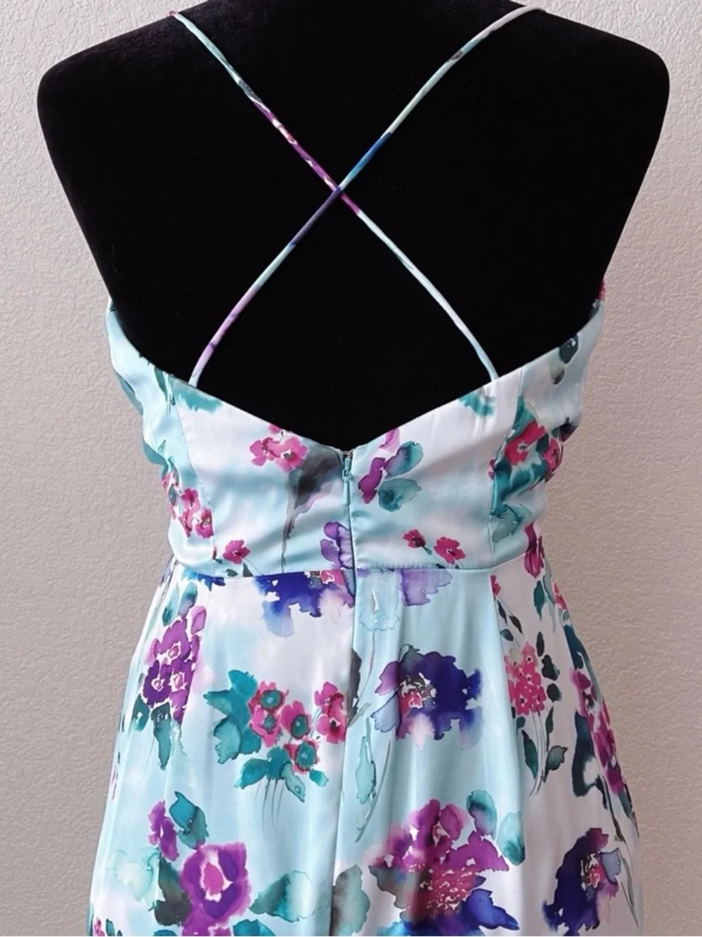 LOVE by Theia Watercolor Floral Strappy Back Gown